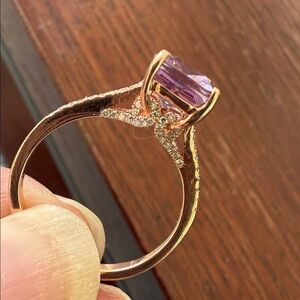 Women’s 14 k Rose gold Amethyst and diamond ring